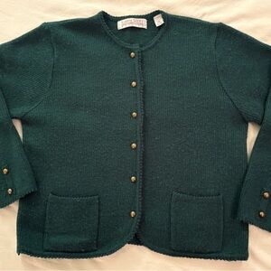 VTG Karen Scott Forest Cardigan with Gold buttons. Petite medium.
